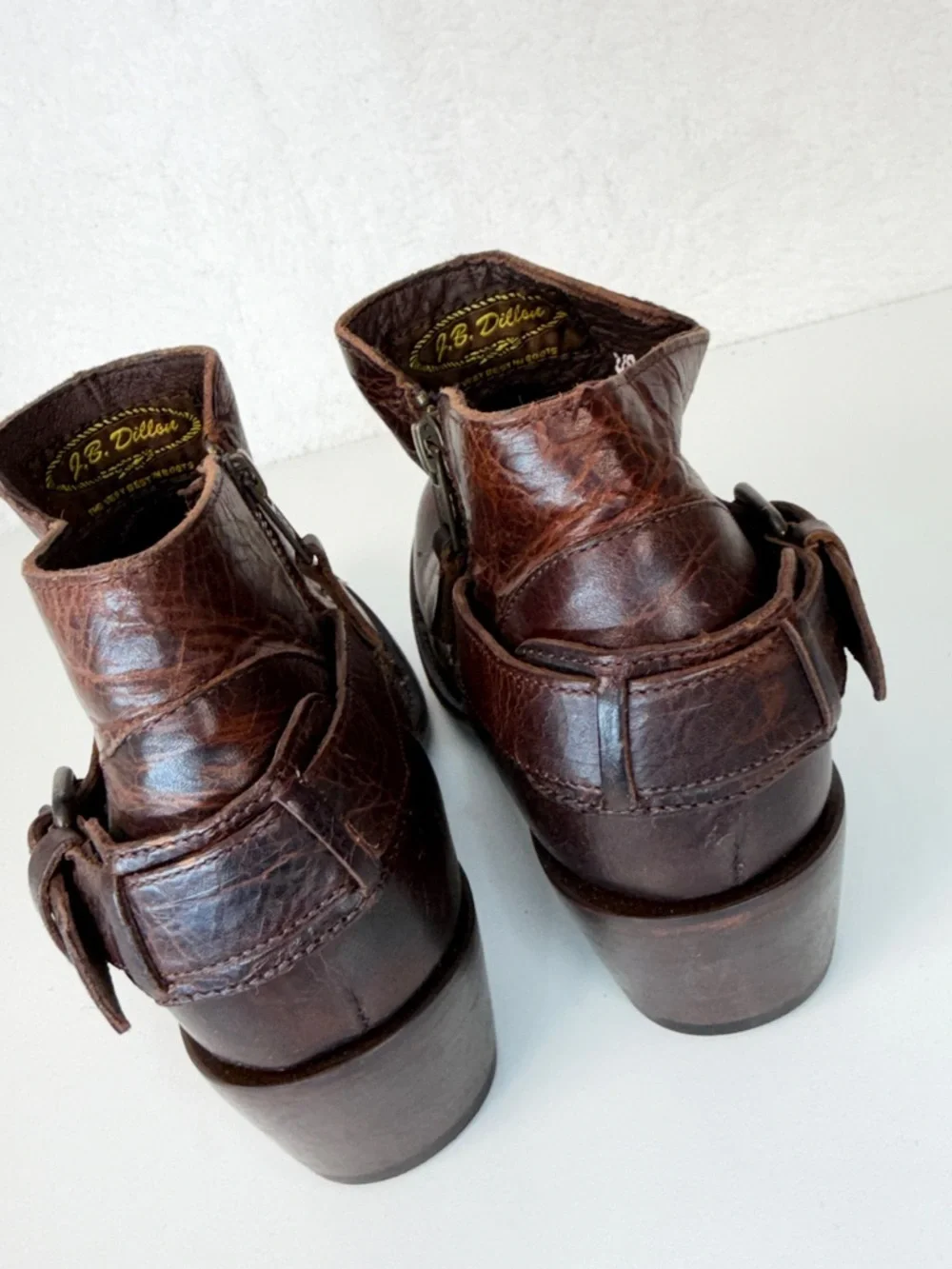 JB Dillon Brown Leather Western Ankle Boots Buckle Moto Cowboy Size 7.5 western
